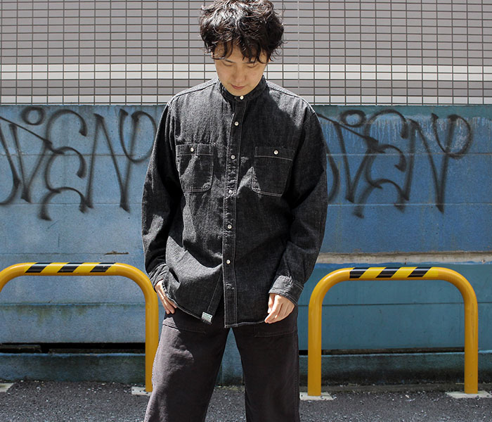 orSlowのBLACKがアツイ!! DENIM STAND COLLAR LONG LEEVE SHIRT 