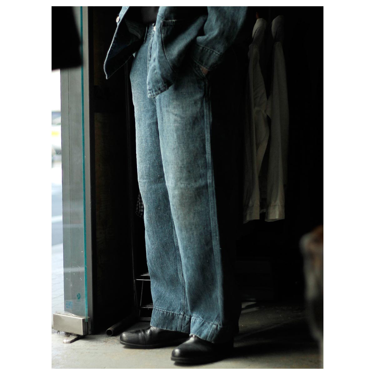 オーベルジュ AUBERGE ブラック ランド ヘンプ デニム ワイド パンツ