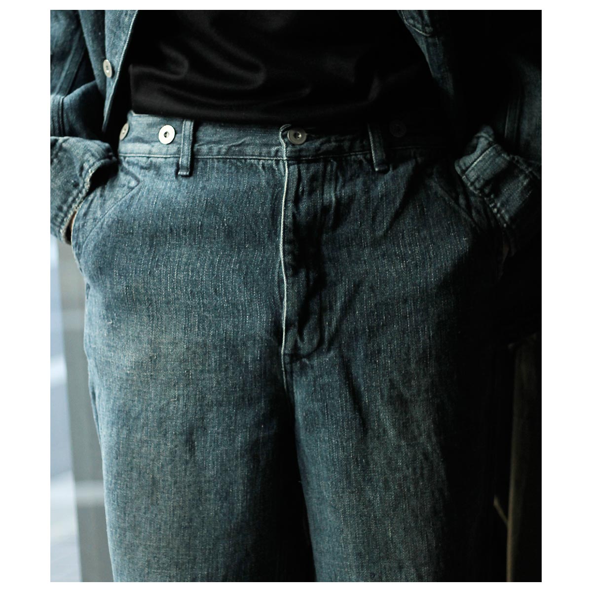 オーベルジュ AUBERGE ブラック ランド ヘンプ デニム ワイド パンツ