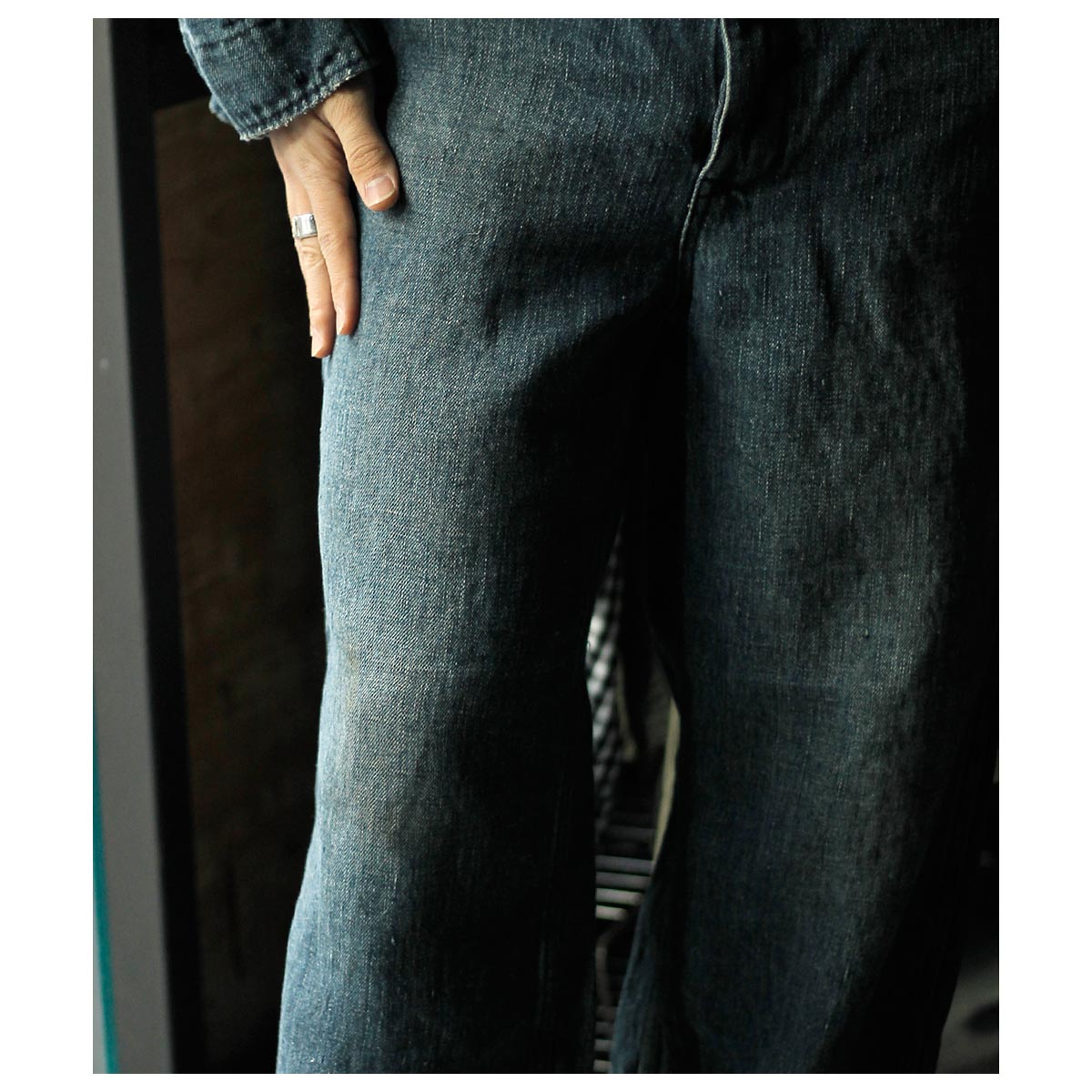 オーベルジュ AUBERGE ブラック ランド ヘンプ デニム ワイド パンツ