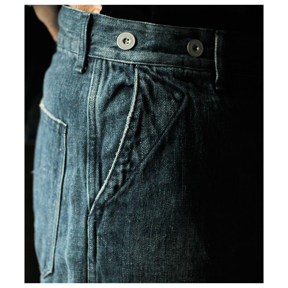 オーベルジュ AUBERGE ブラック ランド ヘンプ デニム ワイド パンツ