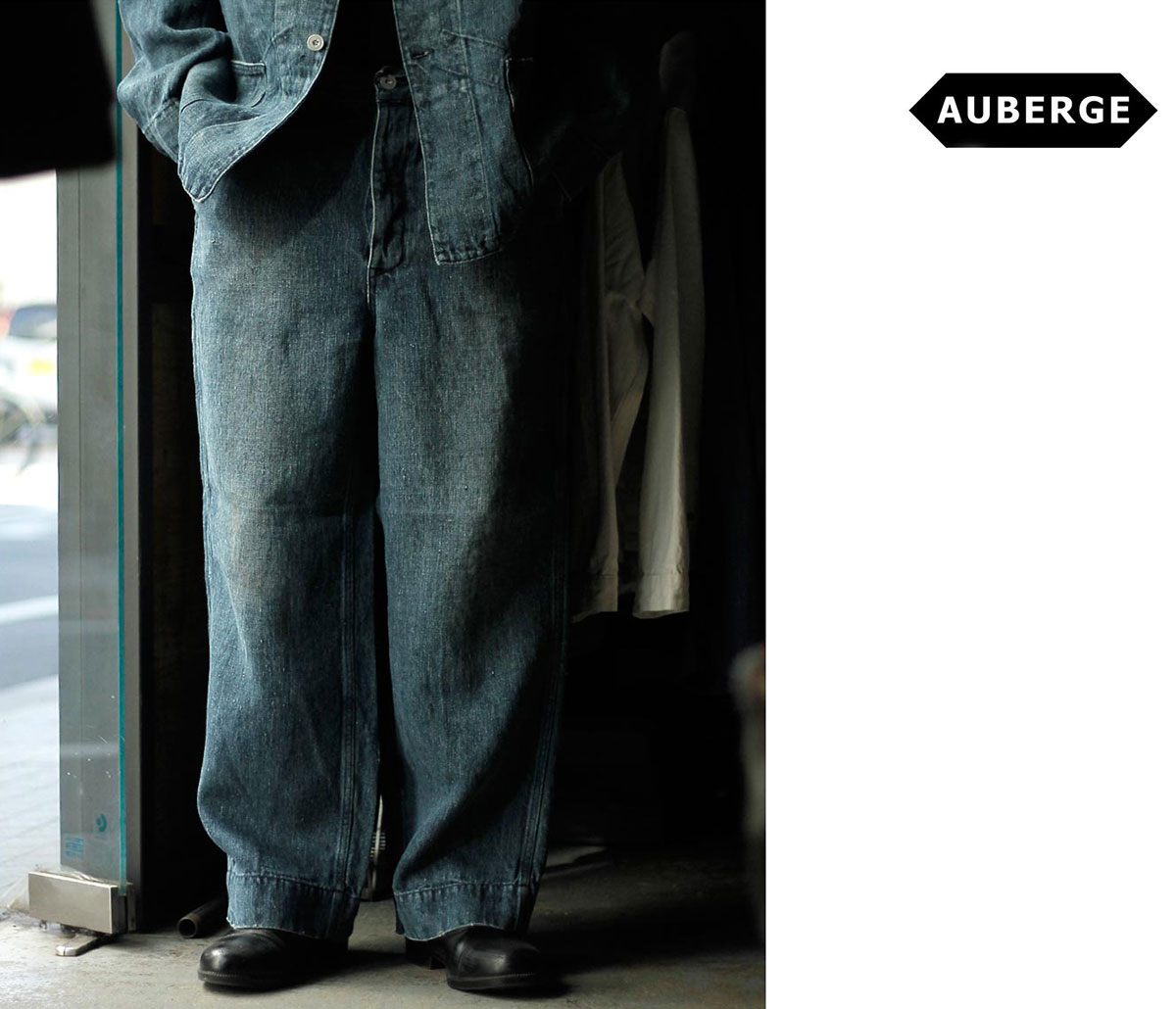 オーベルジュ AUBERGE ブラック ランド ヘンプ デニム ワイド パンツ