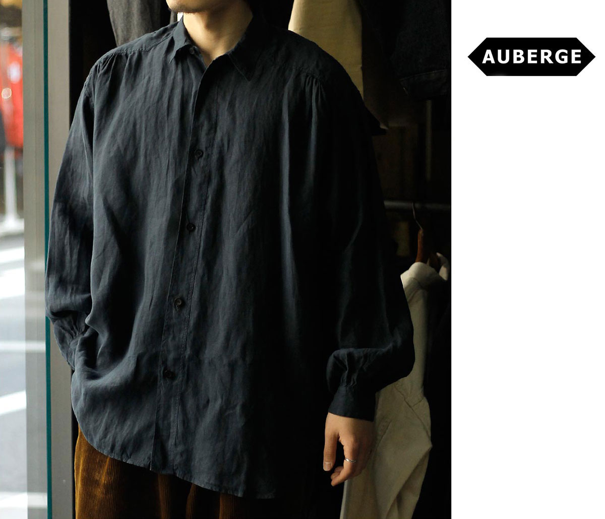 オーベルジュ AUBERGE ヘンプ ギャザー シャツ 