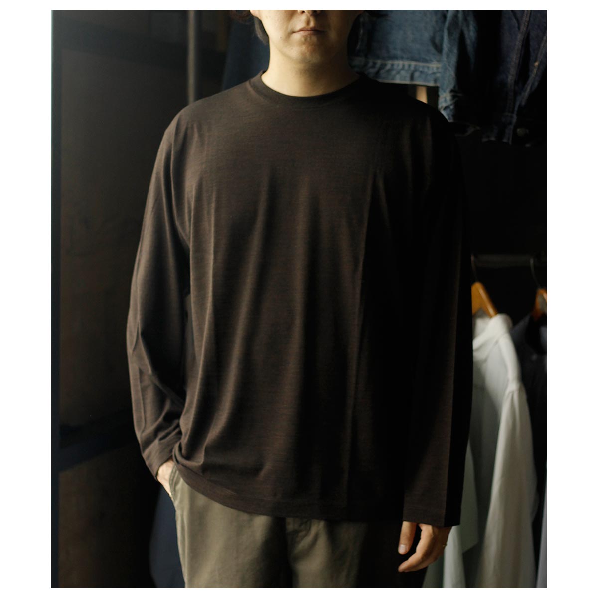BATONER バトナー 22ss ウールT 長袖カットソー チャコール バトナー BATONER ウール クルーネック ロングスリーブ Tシャツ