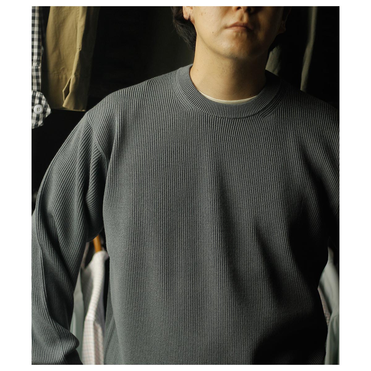 バトナー HYPER TWIST WOOL RIB CREW NECK ブラウン Men SUPER HIGH TWIST WOOL CREW NECK - BATONER｜ONLINE STORE