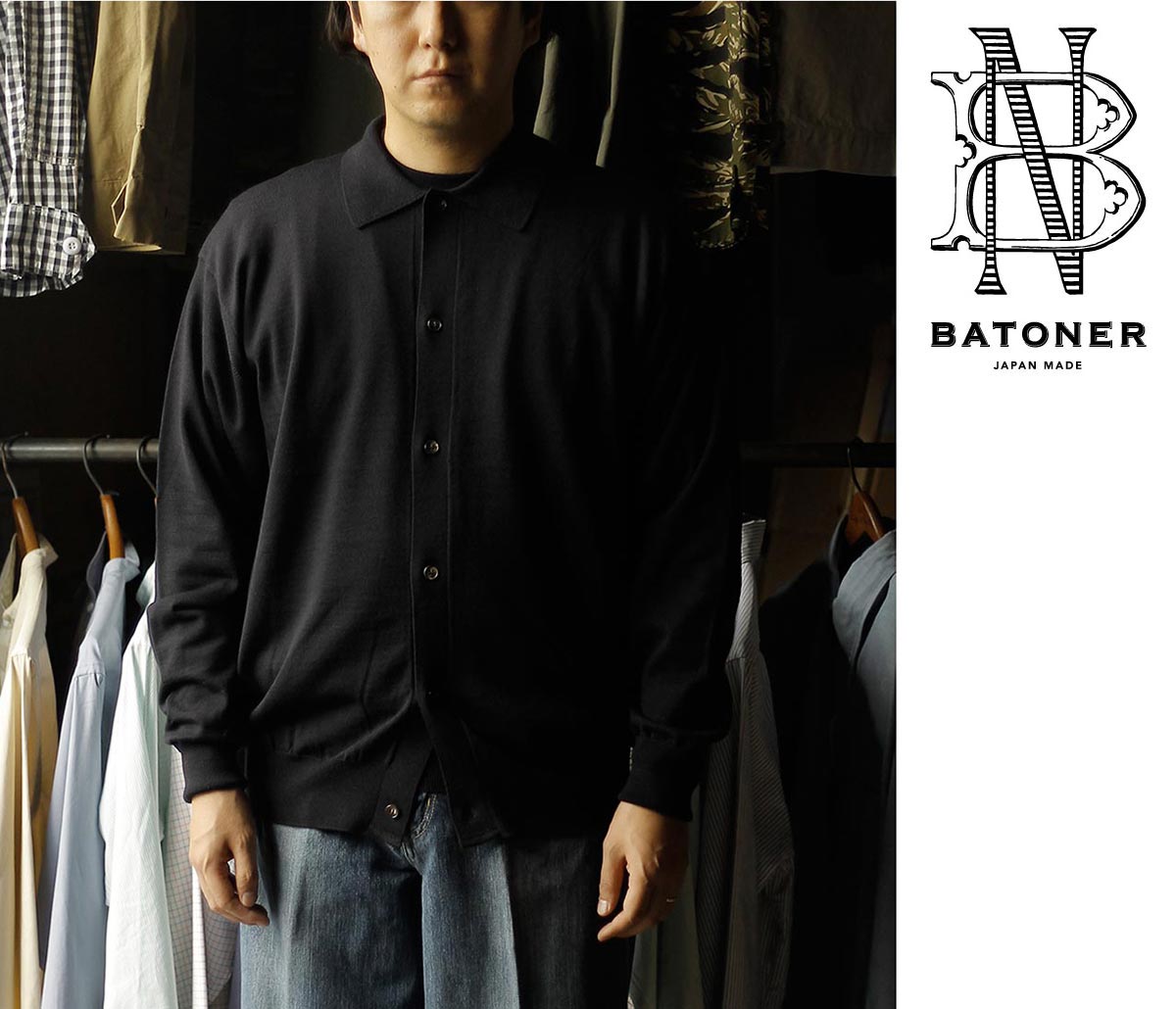 トップス BATONER BABY WOOL POLO CARDIGAN Black バトナー BATONER ベビーウール ポロカーディガン BABY WOOL