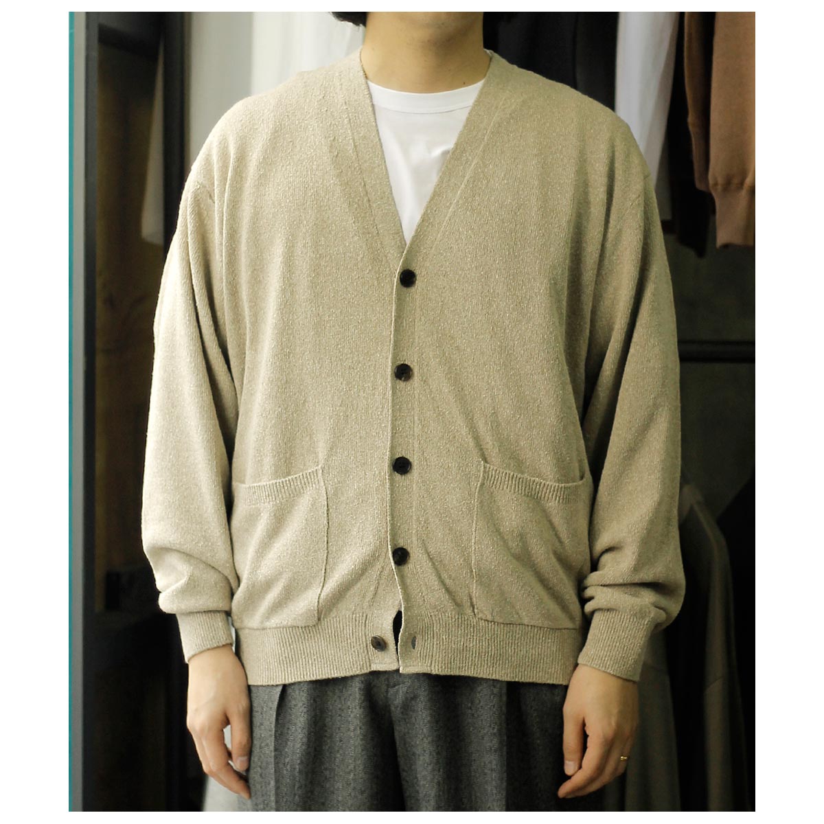 バトナー BATONER リバイバル シルク Vネック カーディガン REVIVAL