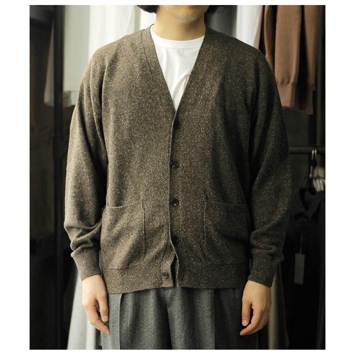 BATONER シルク 襟付きニットカーディガン バトナー BATONER リバイバル シルク Vネック カーディガン REVIVAL