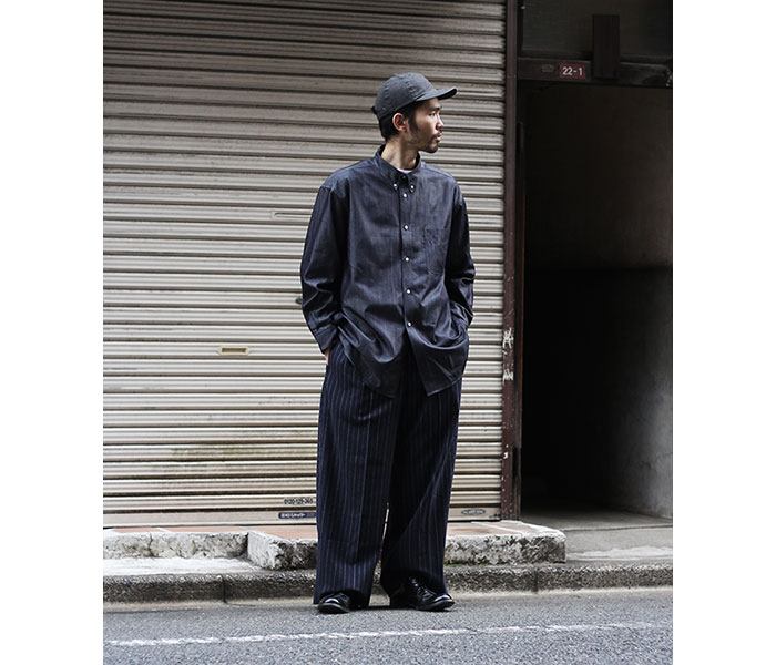 インテリム INTERIM シルクデニム ビッグ ボタンダウンシャツ インテリム INTERIM シルクデニム ビッグ ボタンダウンシャツ