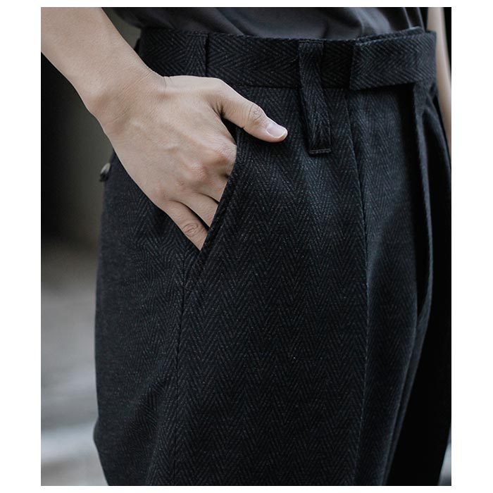 インテリム INTERIM へリンボーン ウール ス―チング 1タック ワイド