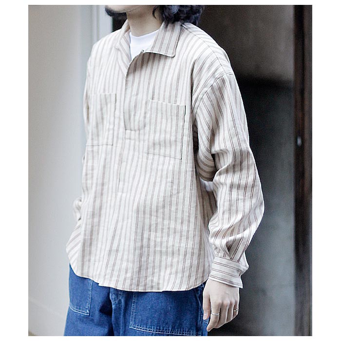 定価¥57,200 45Rリネンスキッパーシャツ ヘリンボーンツイード切り替え 