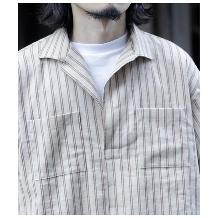 インテリム INTERIM ストライプ リネン スキッパー シャツ STRIPED