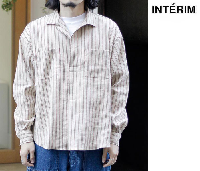 インテリム INTERIM ストライプ リネン スキッパー シャツ STRIPED