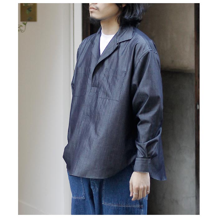 Double Mesh Open-Collar Shirt(L(MEN) Black×Khaki/ブラック