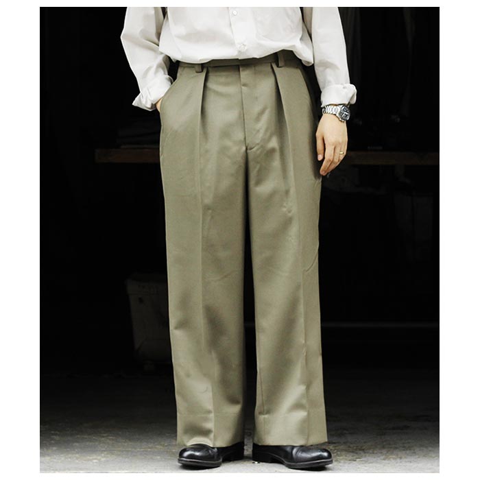 INTÉRIM / インテリム】WOOL MOHAIR GABERDINE 1-TUCK BAGGY