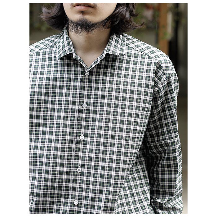 マナベ MANAVE タックカラー シャツ Check Tuck Collar Shirts