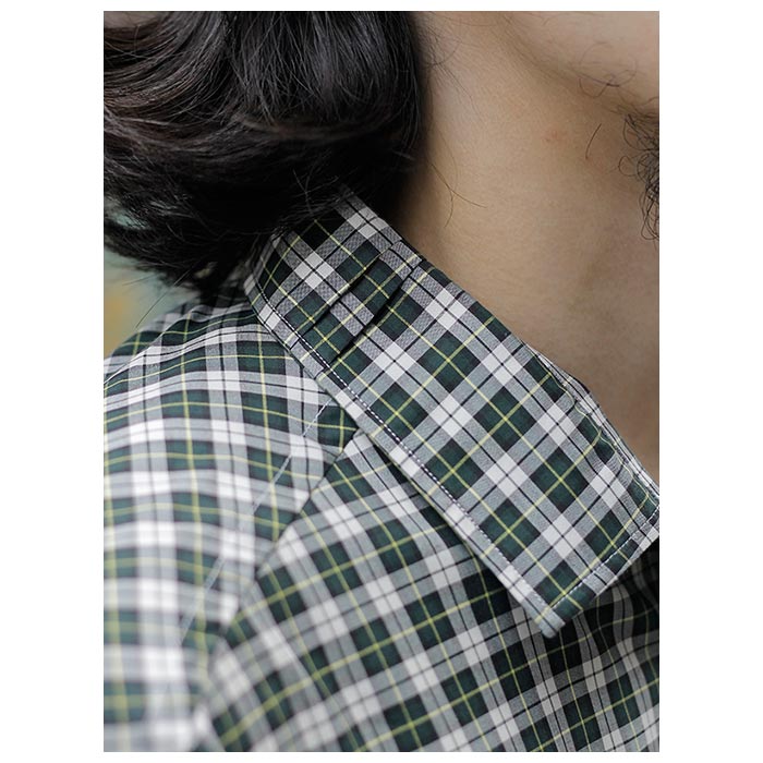 マナベ MANAVE タックカラー シャツ Check Tuck Collar Shirts MADE IN