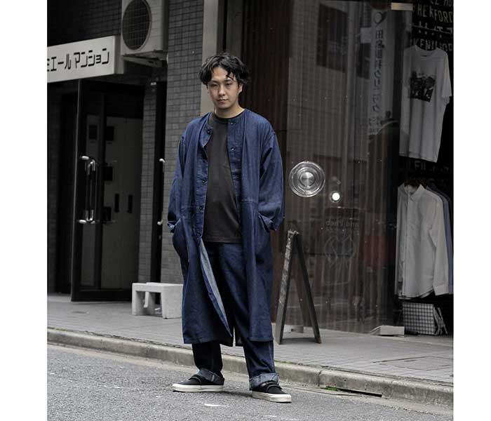 orSlow オアスロウ ノーカラーコート デニム フィッシュテイル orSlow オアスロウ ノーカラーコート デニム フィッシュテイル