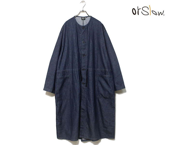 orSlow オアスロウ ノーカラーコート デニム フィッシュテイル orSlow オアスロウ ノーカラーコート デニム フィッシュテイル