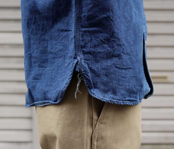 orSlow オアスロウ デニム ユーズド加工 ノーカラーシャツ 01