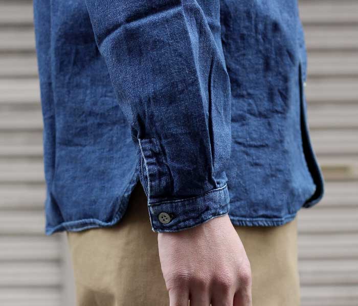 orSlow オアスロウ デニム ユーズド加工 ノーカラーシャツ 01