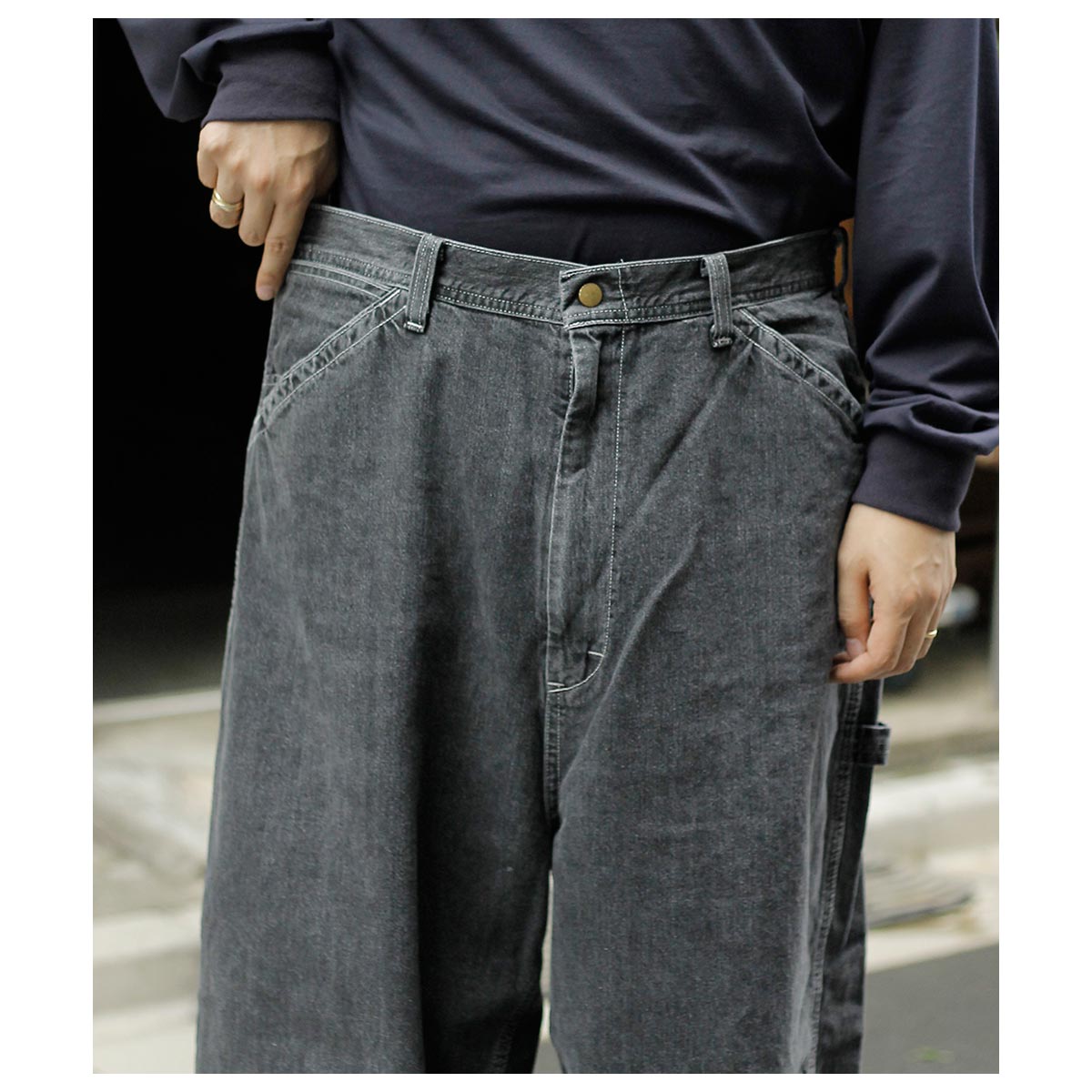 SD デニムペインターパンツ　ブラック　ウォッシュ スキュー SKEWed ストーンウォッシュ ブラックデニム ペインター