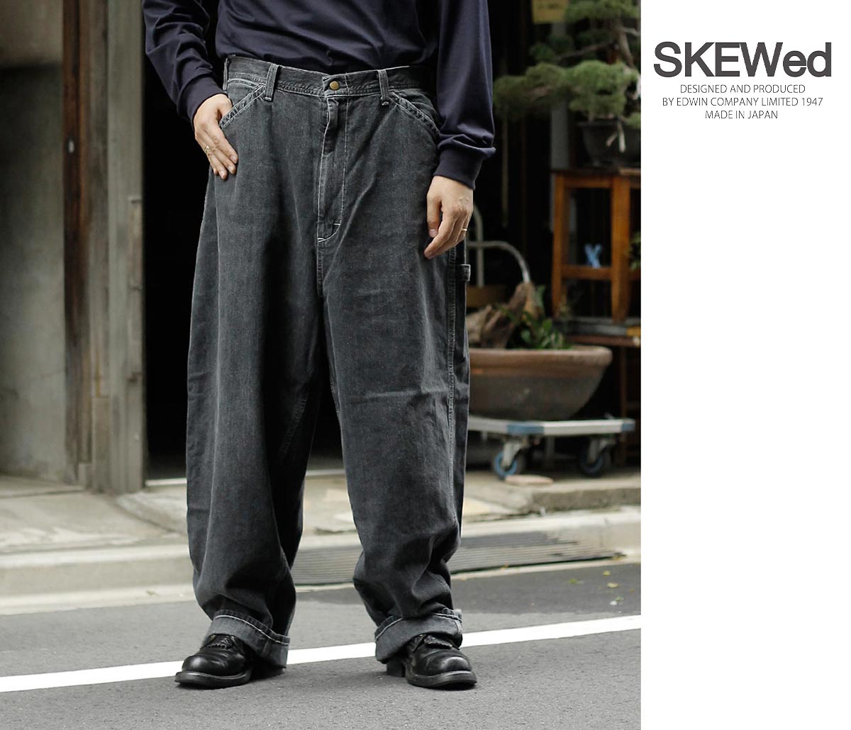 スキュー SKEWed ストーンウォッシュ ブラックデニム ペインター