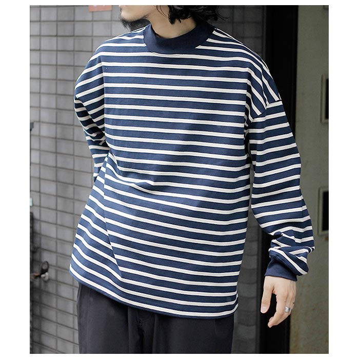 MOCK NECK BORDER LONG SLEEVE T-SHIRT – THE DAY
