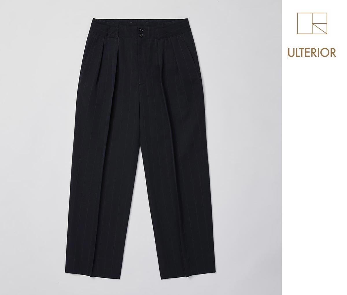 アルテリア ULTERIOR ウール 和紙 ストライプ タック トラウザー WOOL