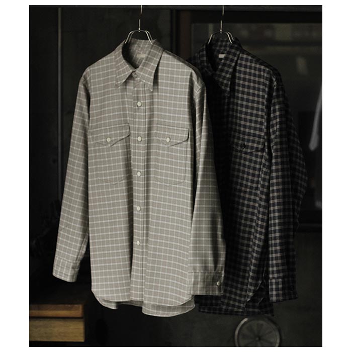 ULTERIOR - WOOL SHADOW CHECK P/O SHIRT Black | koko