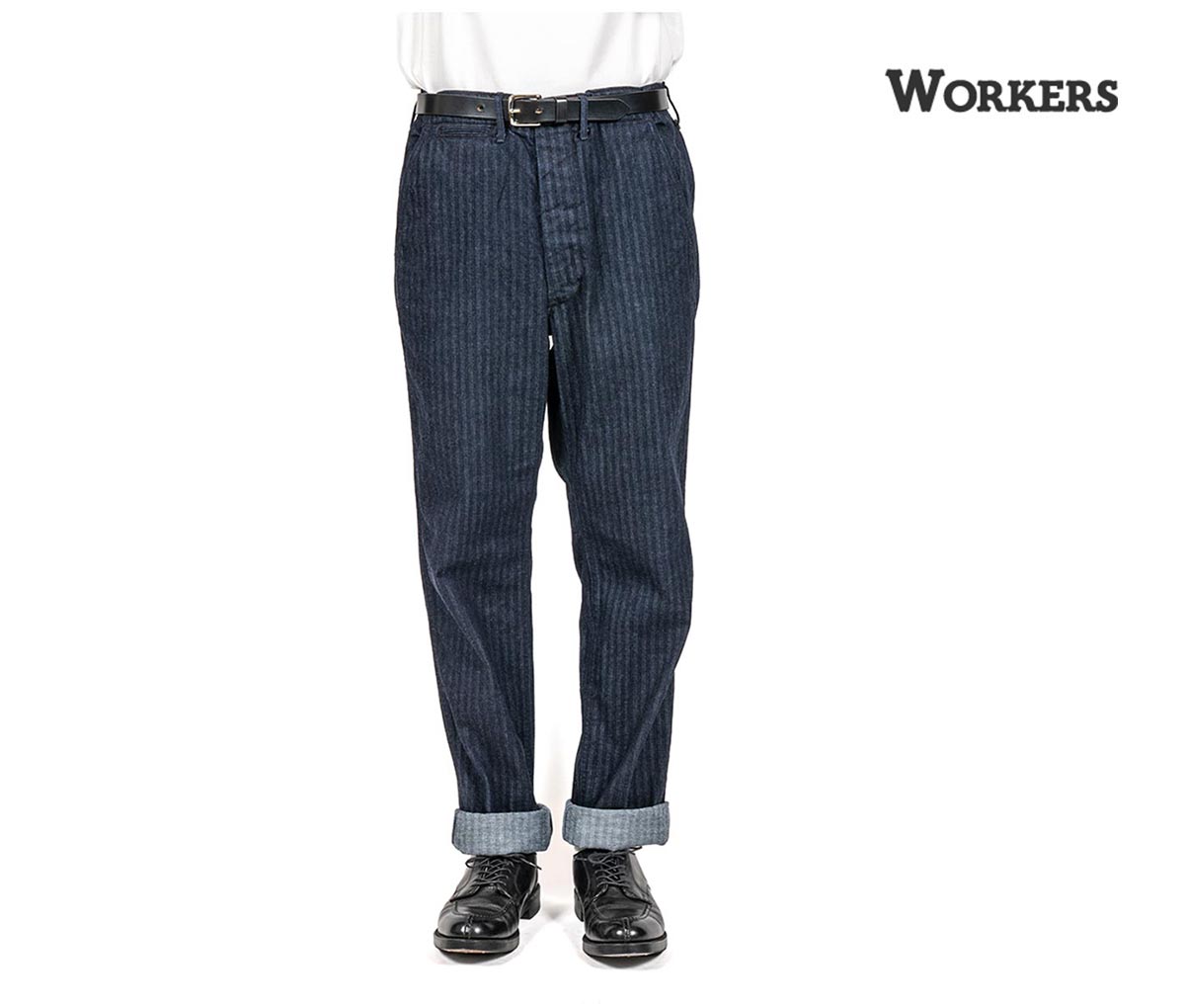 workers ワーカーズ　ヘリンボーンスリムトラウザー ワーカーズ WORKERS インディゴヘリンボーンオフィサー トラウザー