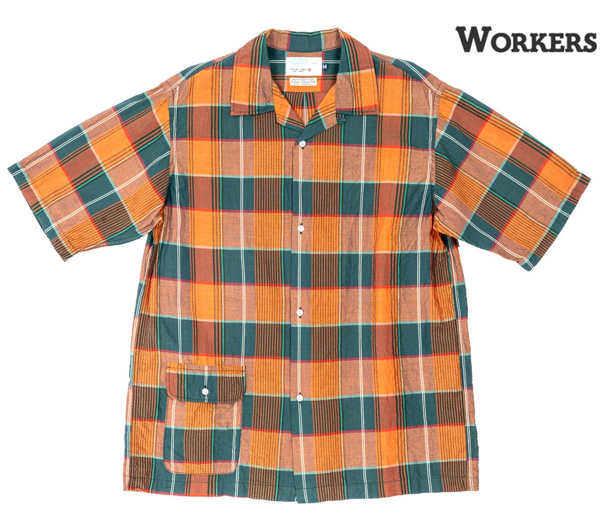 ワーカーズ WORKERS オレンジマドラス オープンカラーシャツ Open